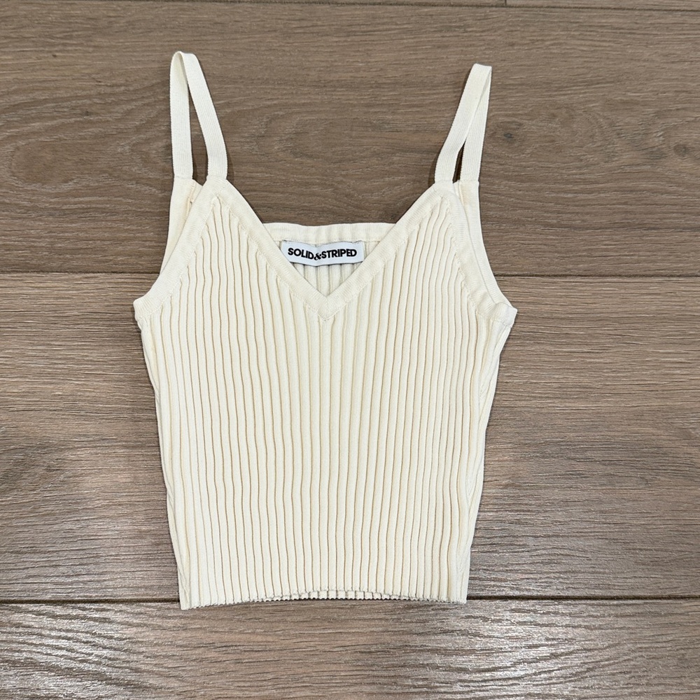 SOLID & STRIPED Cream Wide Ribbed V Neck Cropped Cami Tank Top Size XS/Small